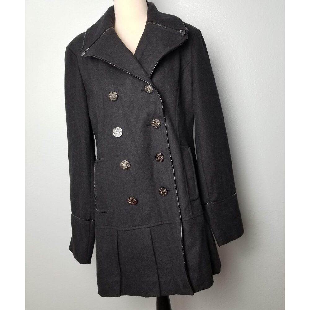 Classic Black Double-Breasted Pea Coat Size L